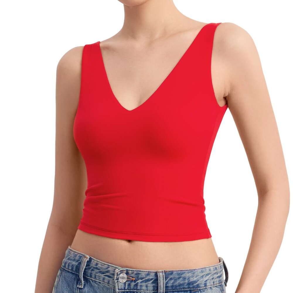 PUMIEY Women's Deep V Neck Sleeveless Tank Top Sexy Double Lined Going Out Tops